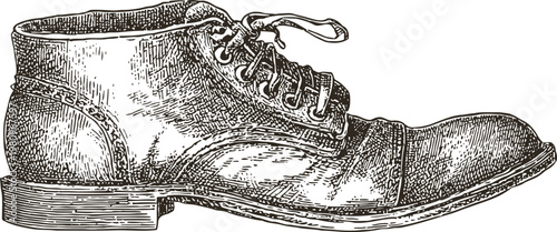 Vintage leather boot illustration classic lace up footwear detailed engraving retro fashion accessory drawing