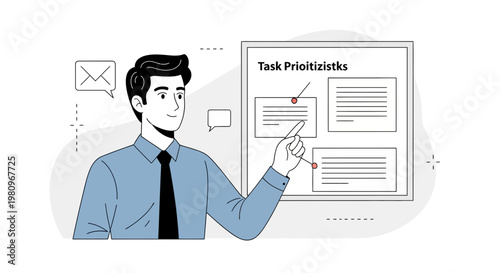 Businessman pointing at task prioritization board, planning and strategy concept