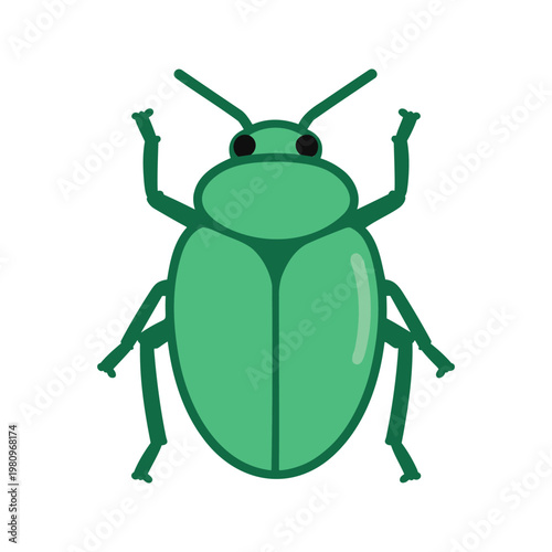 Vibrant green beetle illustration with cartoon styling on a white backdrop, isolated and clean