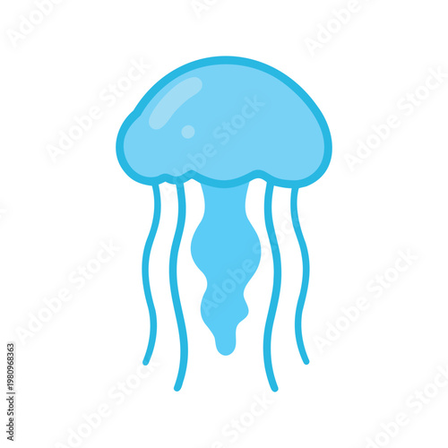 Stylized illustration of a charming blue jellyfish with wavy tentacles swimming freely
