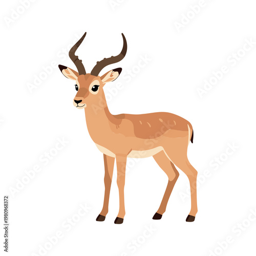 Elegant impala stands gracefully against a plain white backdrop in a cartoon illustration