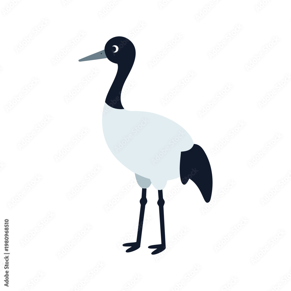 Fototapeta premium Stylized red-crowned crane stands tall with its distinctive black, white, and gray plumage