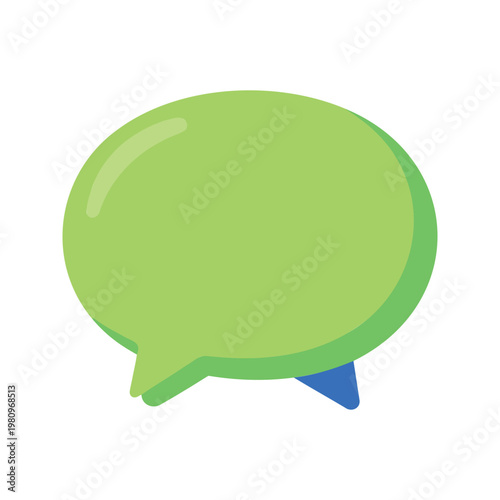 Isolated green speech bubble with a blue pointer on a white background in a cartoon style