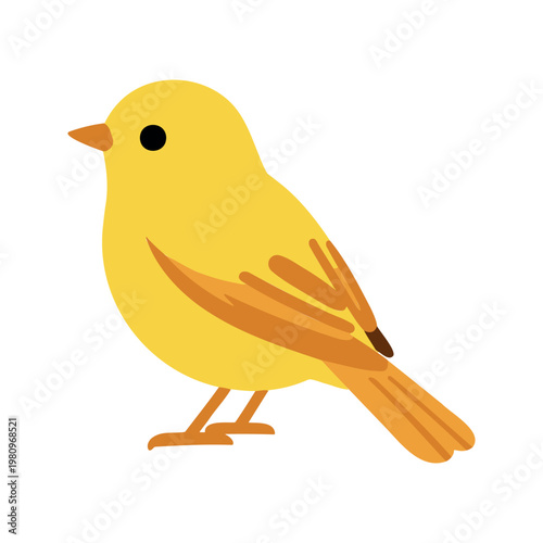 Illustration of a yellow canary bird with golden feathers on a white backdrop