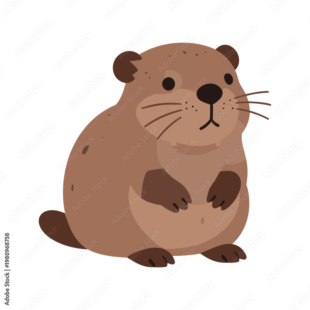 Fototapeta premium Cartoon style illustration of a cute light brown otter on a white background