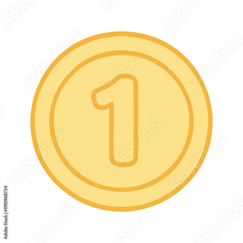 Simple representation of a one value coin in yellow color scheme on a white background
