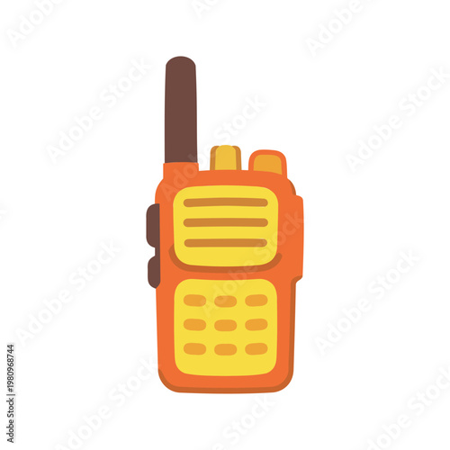 Orange walkie talkie with antenna and buttons illustration on a white background
