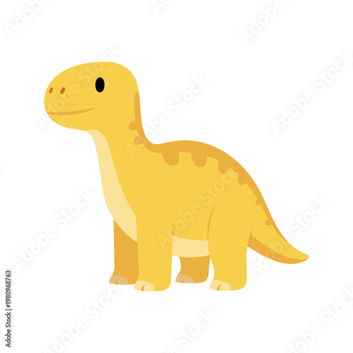 Cute cartoon brachiosaurus standing isolated on a white background in simple vector style