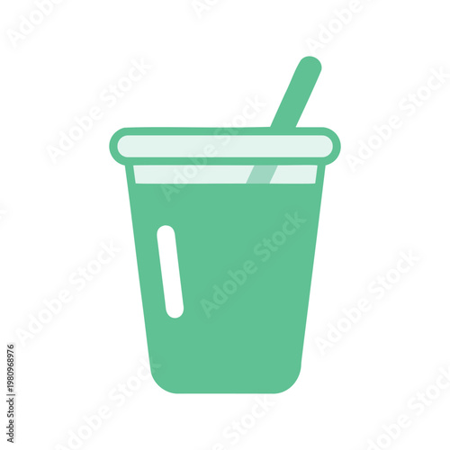 Refreshing green drink in plastic cup with straw, symbolizing health and wellness concept