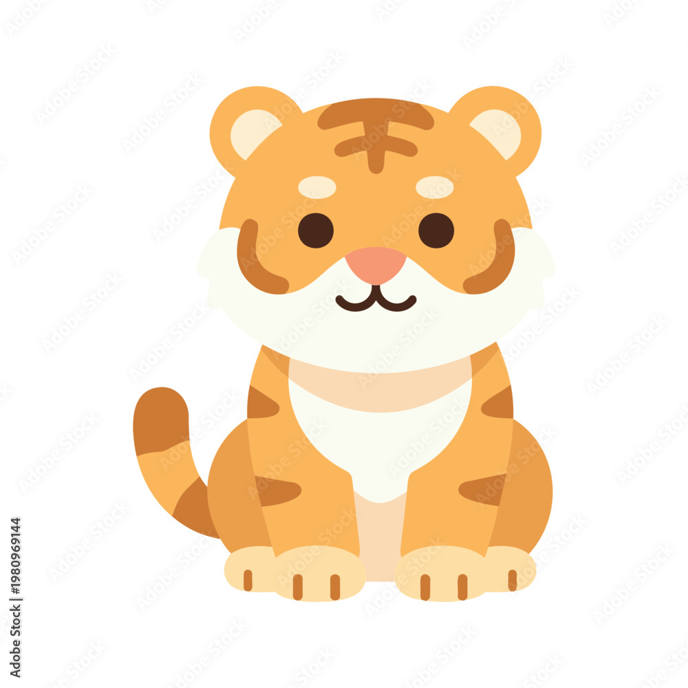 Obraz premium Adorable tiger cub sitting upright with a sweet smile and striped fur