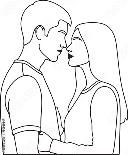 Romantic couple, love illustration, line art, minimalistic vector, affectionate people