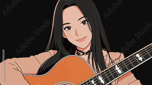 Illustration of a woman playing an acoustic guitar
