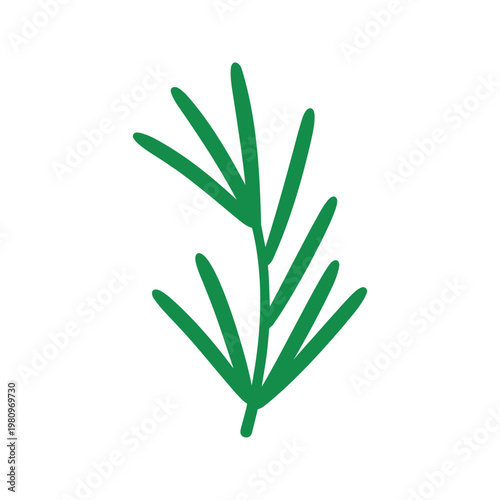 Stylized illustration of a vibrant green rosemary sprig with simple leaf shapes