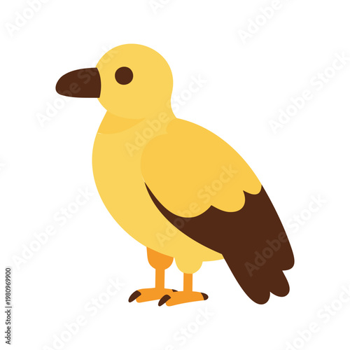 Adorable yellow bird illustration with brown wingtips standing on tiny feet in a simple style