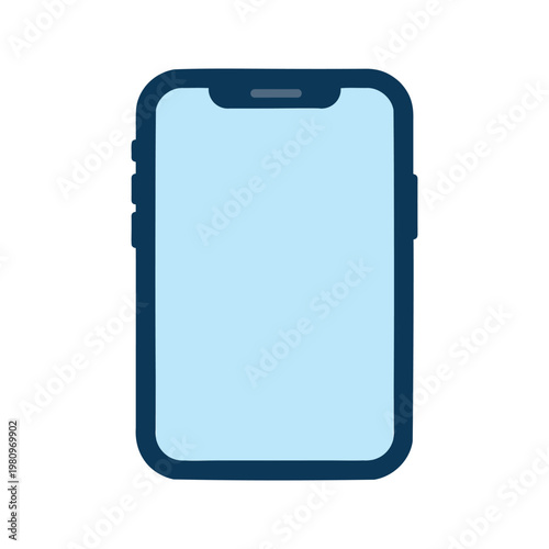 Simple illustration of a modern frameless phone with a light blue screen on a white background