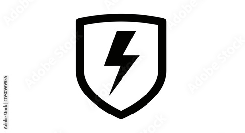 Black shield with white lightning bolt icon for power and energy concepts