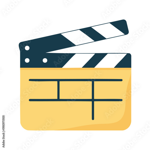 Illustration of clapperboard used in filmmaking for identifying scenes and takes