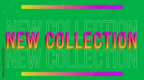 Animation of new collection text in pink and yellow letters in repetition on white background