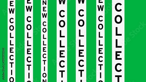 Animation of new collection text in repetition on black background