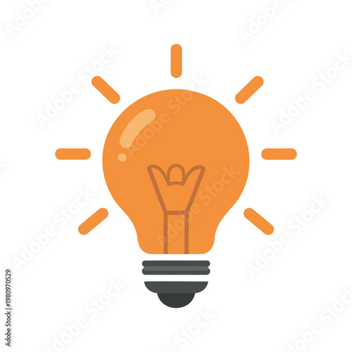 Creative idea represented by simple orange lightbulb with radiating lines in the background
