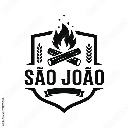 Bonfire crest with wheat branches and festival shield emblem