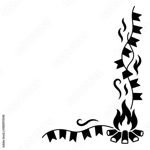 Rustic bonfire with pennant bunting for June festival