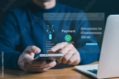 AI Secure Payment on Smartphone – Online Banking, Digital Wallet and Financial Technology Security Concept