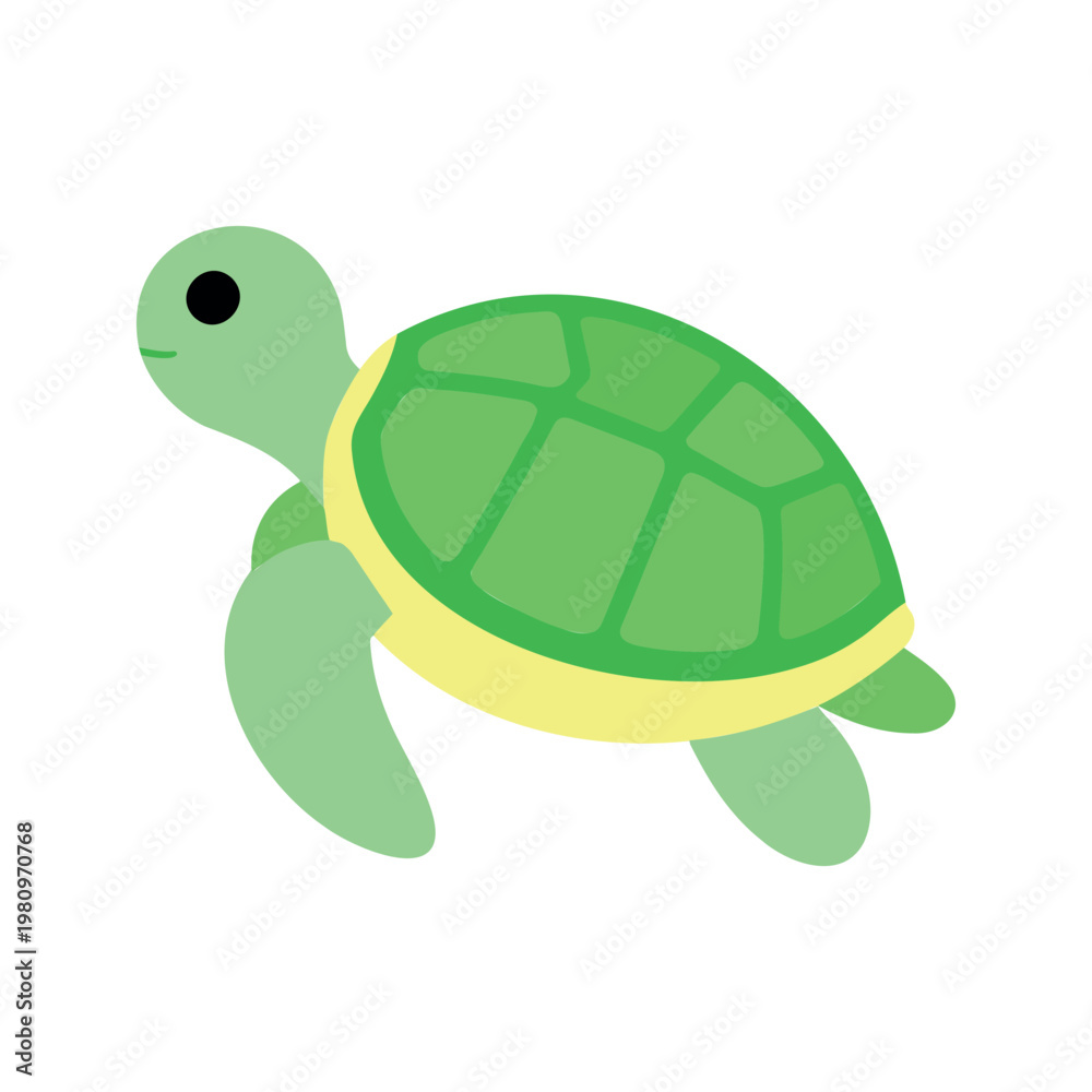 Obraz premium Cartoon sea turtle swimming, a simple and cute illustration with white background