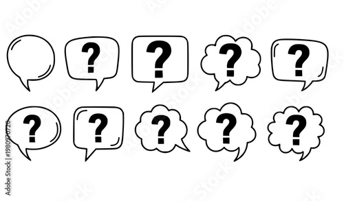 Hand drawn question mark speech bubble doodle set minimal chat icon vector illustration
