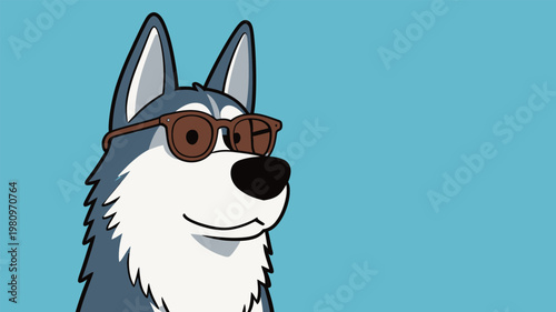 Cartoon Husky Dog with Sunglasses
