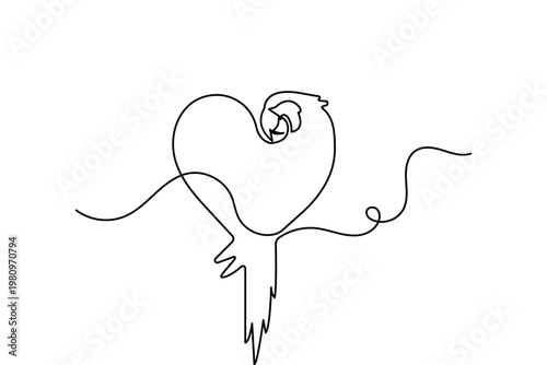 Minimalist parrot bird one line art drawing isolated on white background vector illustration