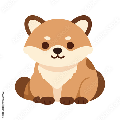 Cute shiba inu puppy sitting and looking forward with a gentle smile on its face