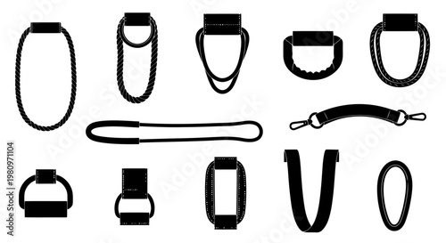 set of black sale and discount tags with lanyards isolated on white background