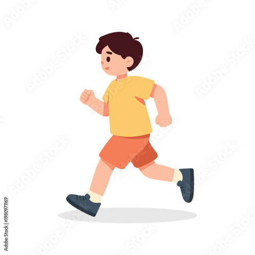 Illustration of a little boy joyfully running with a smile on his face
