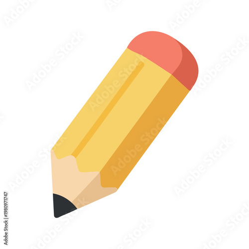 The image shows a short and fat yellow pencil with a pink eraser and a graphite point, commonly used for writing and drawing tasks.