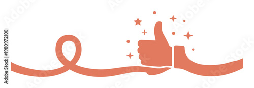 Minimalist thumbs up vector icon, approval hand gesture with sparkling stars, modern success symbol, positive feedback graphic element for web and app design