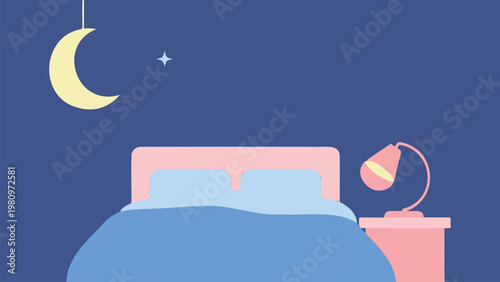 A serene nighttime scene with a bed and background from pexels