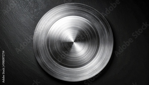 empty stainless steel metal plate on table top view