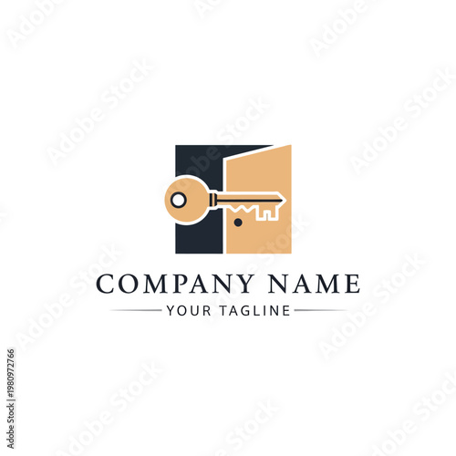 Key in Doorway with Company Logo.