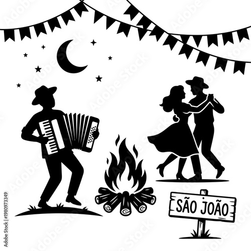 Sao Joao accordion emblem with festive hexagon badge