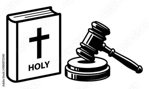 Bible and gavel symbolizing the intersection of religious principles and the legal system, upholding justice and ethical judgment