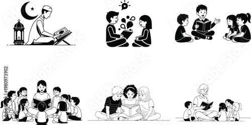 Ramadan family gatherings a collection of silhouettes depicting shared moments and religious observance during the holy month