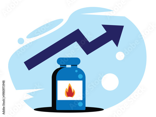Gas Prices are Rising with Cistern and Arrow Up. Economy, industry and finances, fossil fuel cost