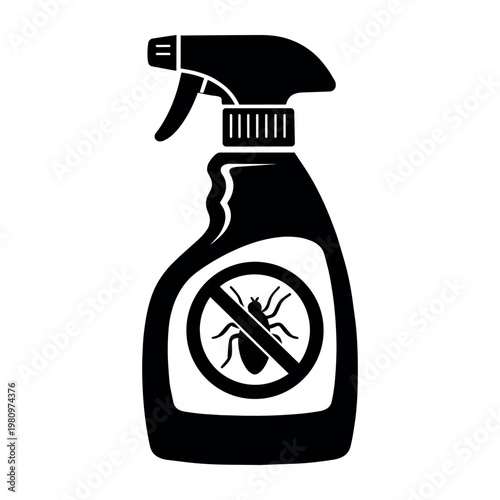 Spray bottle depicting a bug prohibited sign, conceptualizing insect repellent and pest control solutions