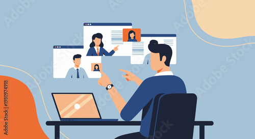 Online meeting with video conference, remote work and communication