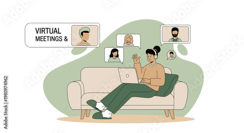 Person on Sofa with Laptop, Virtual Meetings & Remote Work Concept