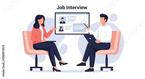 Job Interview: Candidate and Recruiter Discussing CV on Screen, Laptop