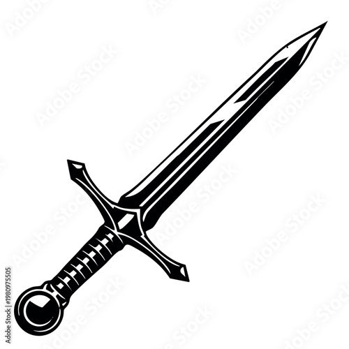 Vintage style black and white sword, a powerful symbol of victory and justice in heroic tales and medieval design
