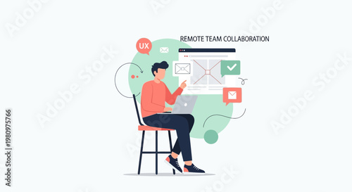 Remote Team Collaboration: UX Designer Working Remotely on Laptop