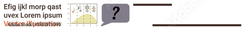 Analytics, data visualization, problem-solving, statistical discussions, inquiry, and communication. A graph with a speech bubble and question mark. Analytics and data visualization concepts